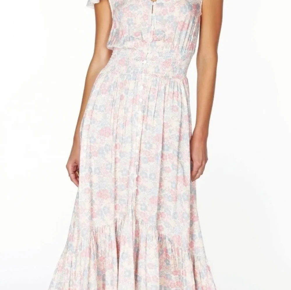 NWT! Luxe Bobi Anthro Pastel Chic Floral Print Ruffled Cottagecore Maxi Dress XS - Picture 15 of 16